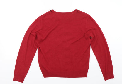Womens UK Size 10 Classic Red Cardigan Jumper