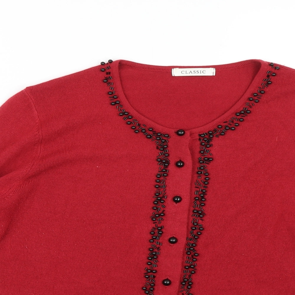 Womens UK Size 10 Classic Red Cardigan Jumper