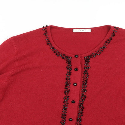 Womens UK Size 10 Classic Red Cardigan Jumper