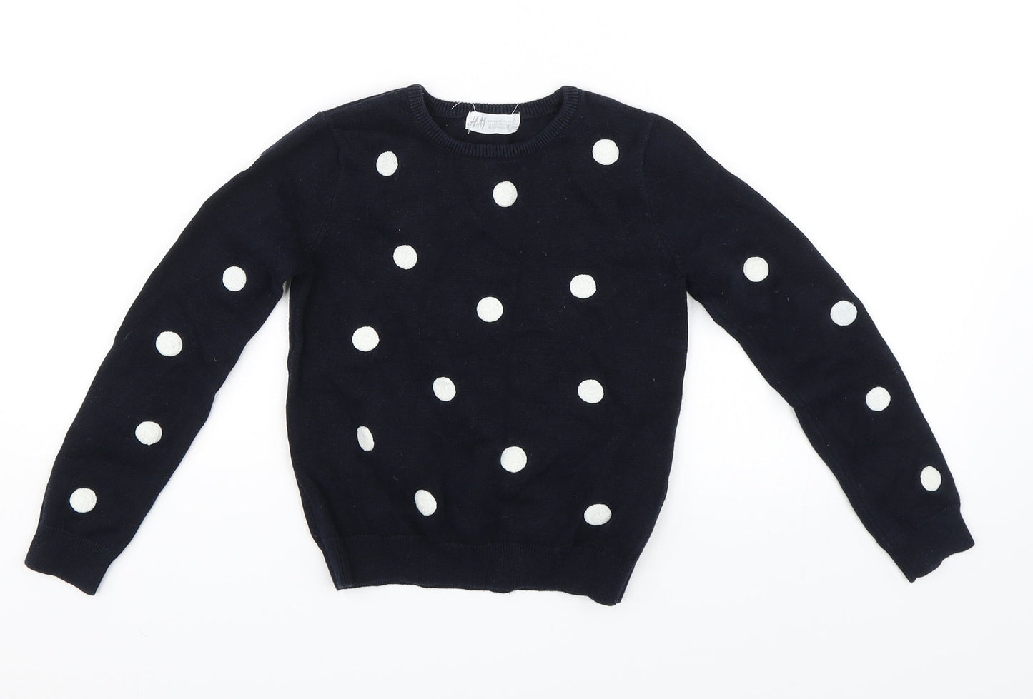 H&M Girls Blue Polka Dot  Pullover Jumper Size 5 Years