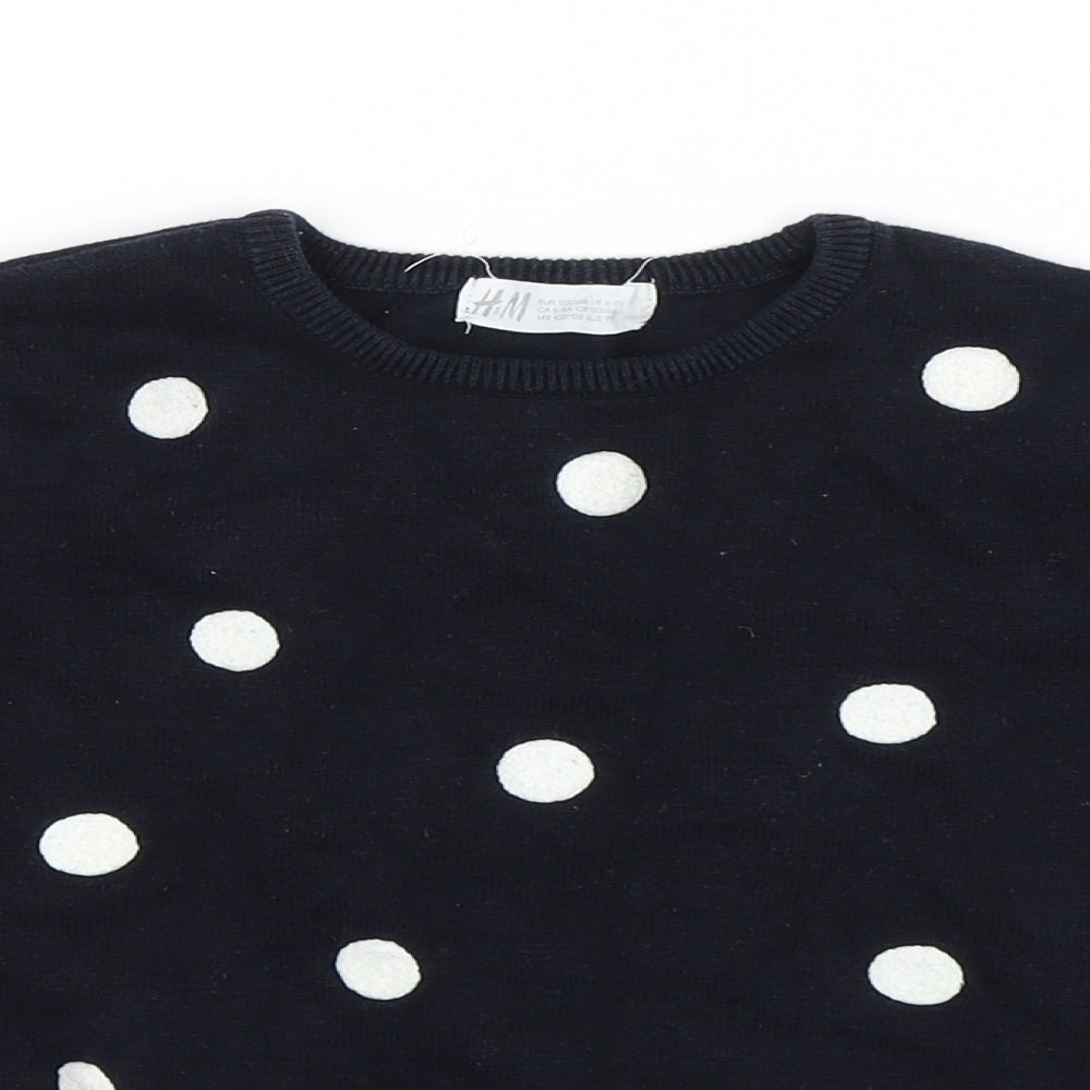 H&M Girls Blue Polka Dot  Pullover Jumper Size 5 Years