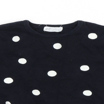 H&M Girls Blue Polka Dot  Pullover Jumper Size 5 Years