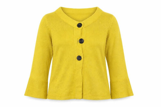 Front view of Red Herring women’s yellow cardigan jumper, size UK 8