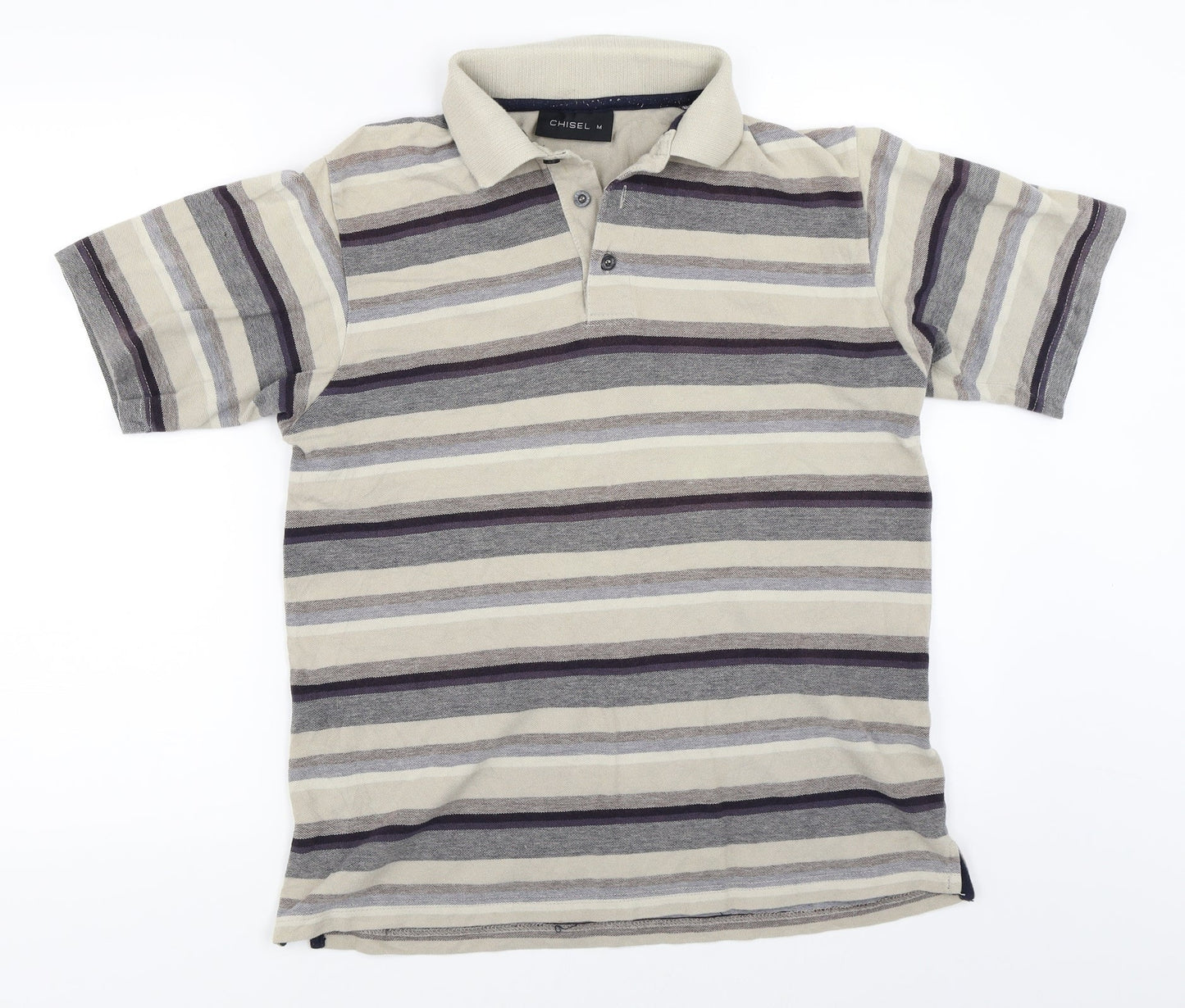 Chisel Mens Beige Striped   Polo Size M