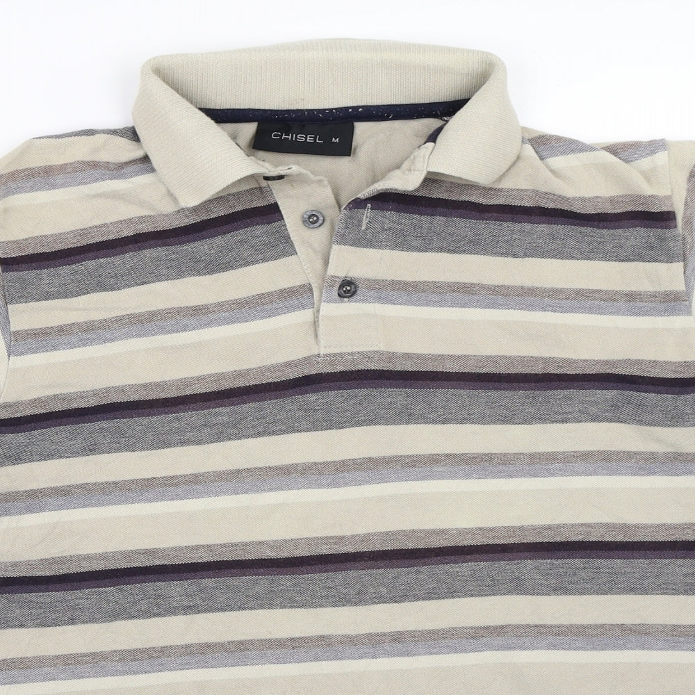 Chisel Mens Beige Striped   Polo Size M