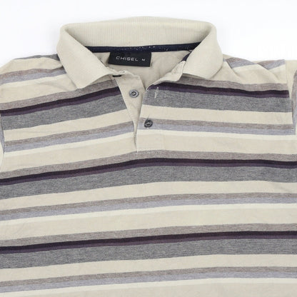 Chisel Mens Beige Striped   Polo Size M