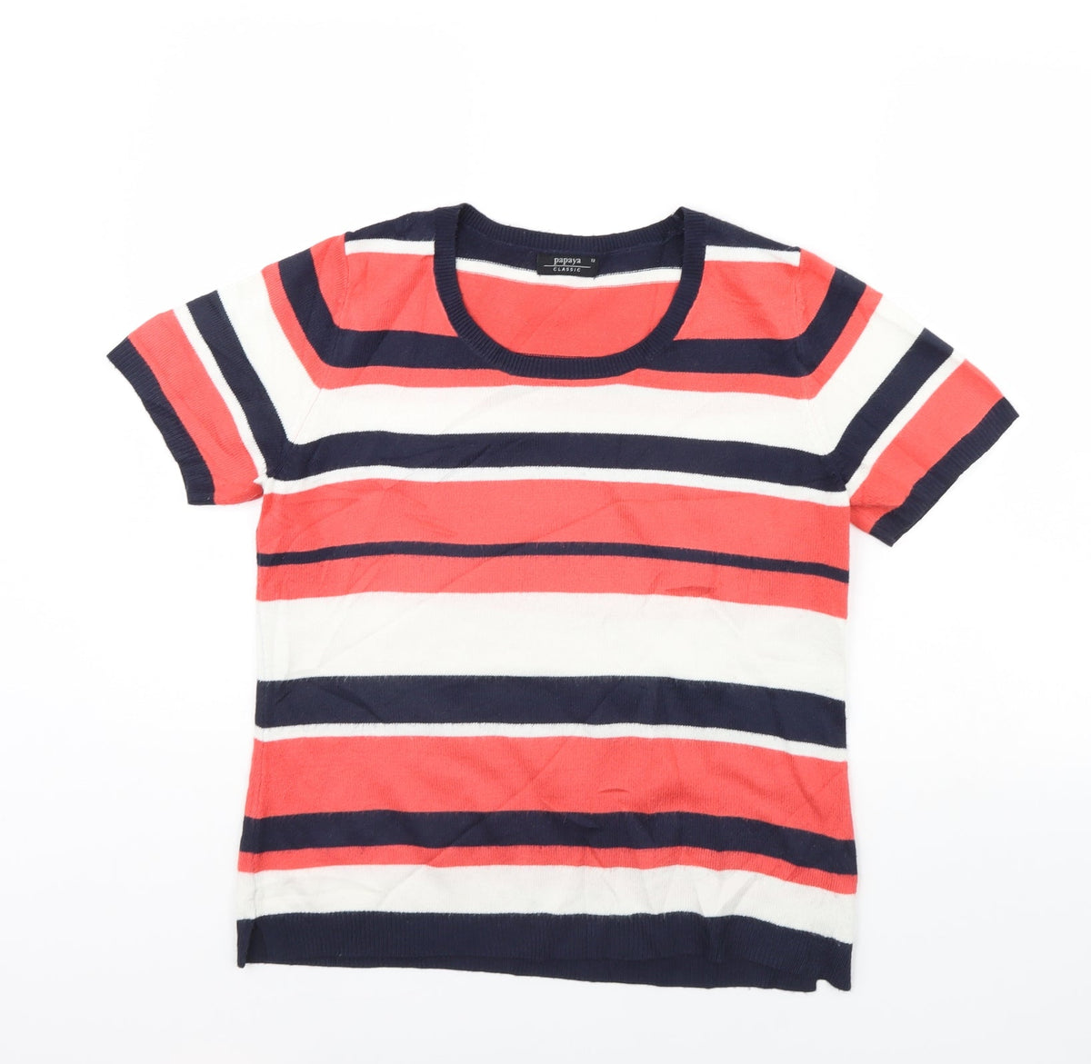 Additional front view of Papaya women’s pink striped jumper, size UK 12