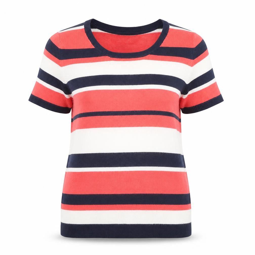 Front view of Papaya women’s pink striped jumper, size UK 12