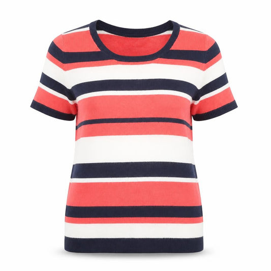 Front view of Papaya women’s pink striped jumper, size UK 12