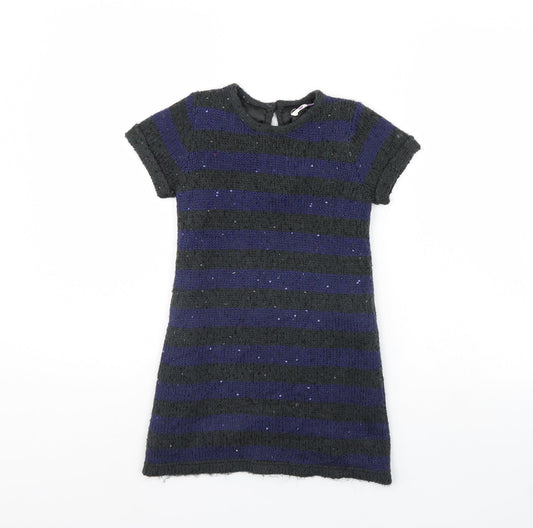 John Lewis Girls Green Striped  Jumper Dress  Size 5 Years