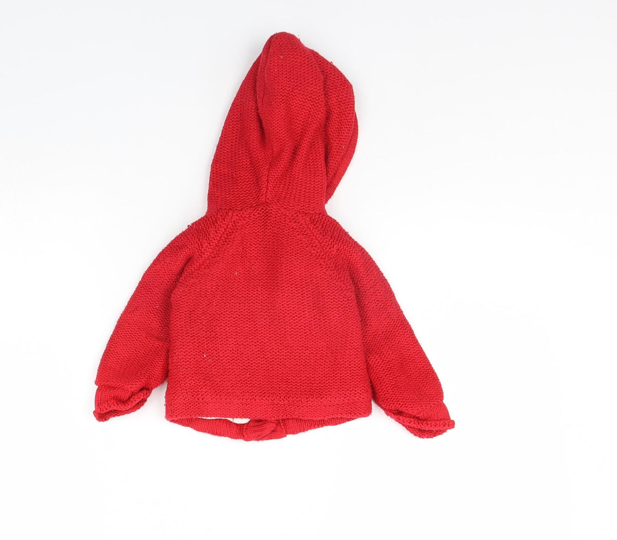 Back view of Early Days girls’ red jacket, size 0-3, months