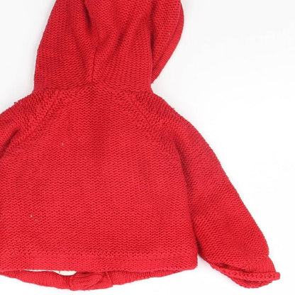 Brand and care label for Early Days girls’ red jacket, size 0-3, months