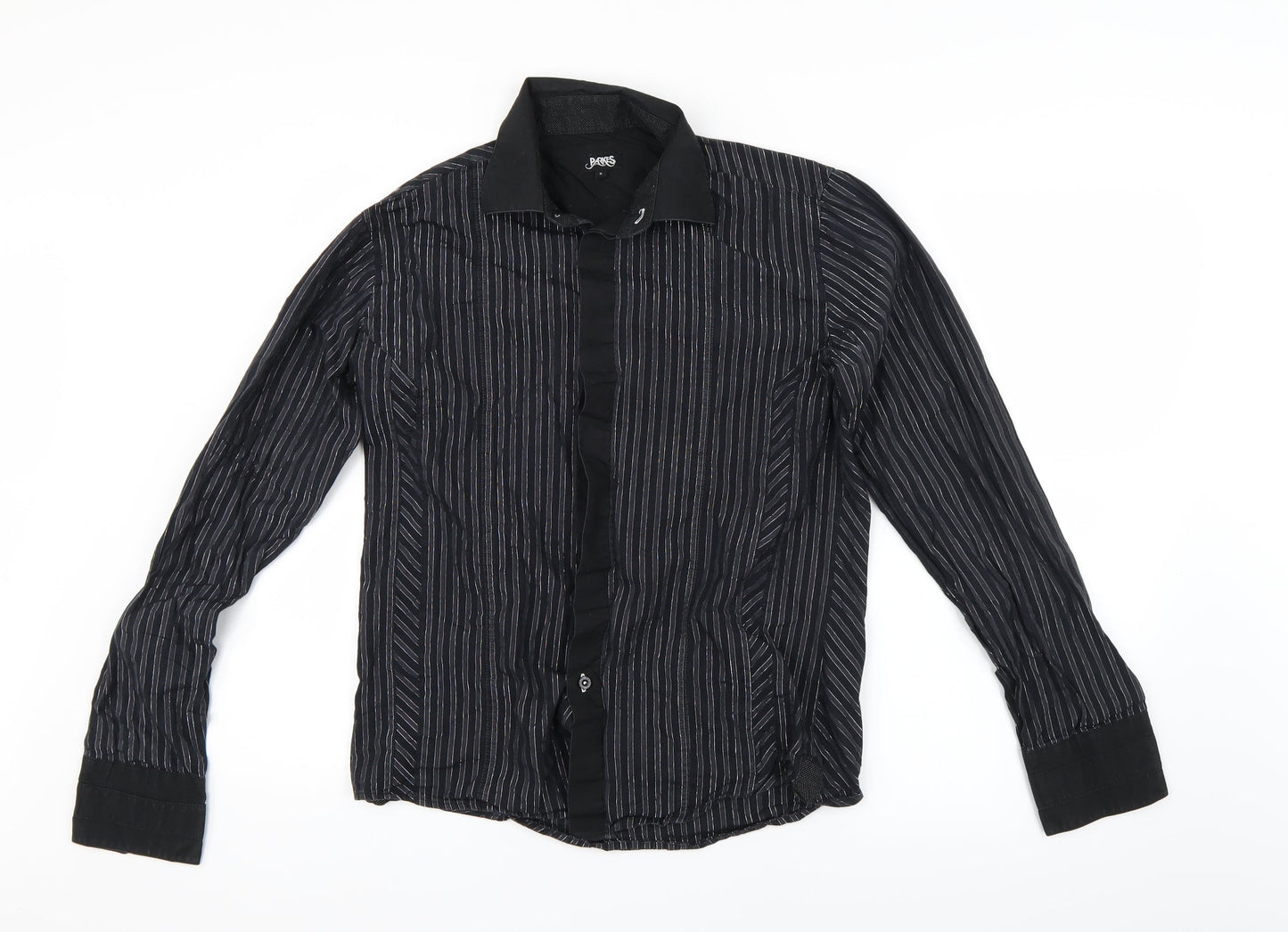 Mens UK Size S Parkes Black  Button-Up Long Sleeve Casual Shirt
