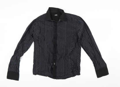 Mens UK Size S Parkes Black  Button-Up Long Sleeve Casual Shirt