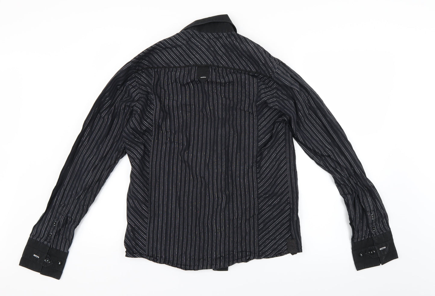 Mens UK Size S Parkes Black  Button-Up Long Sleeve Casual Shirt