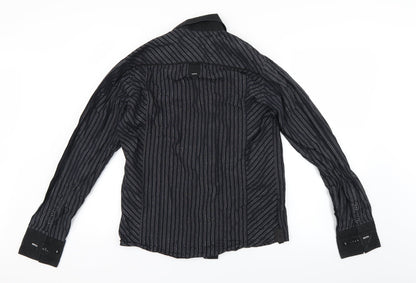 Mens UK Size S Parkes Black  Button-Up Long Sleeve Casual Shirt