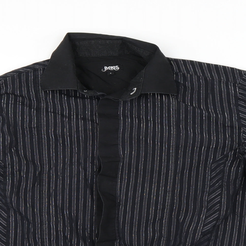 Mens UK Size S Parkes Black  Button-Up Long Sleeve Casual Shirt