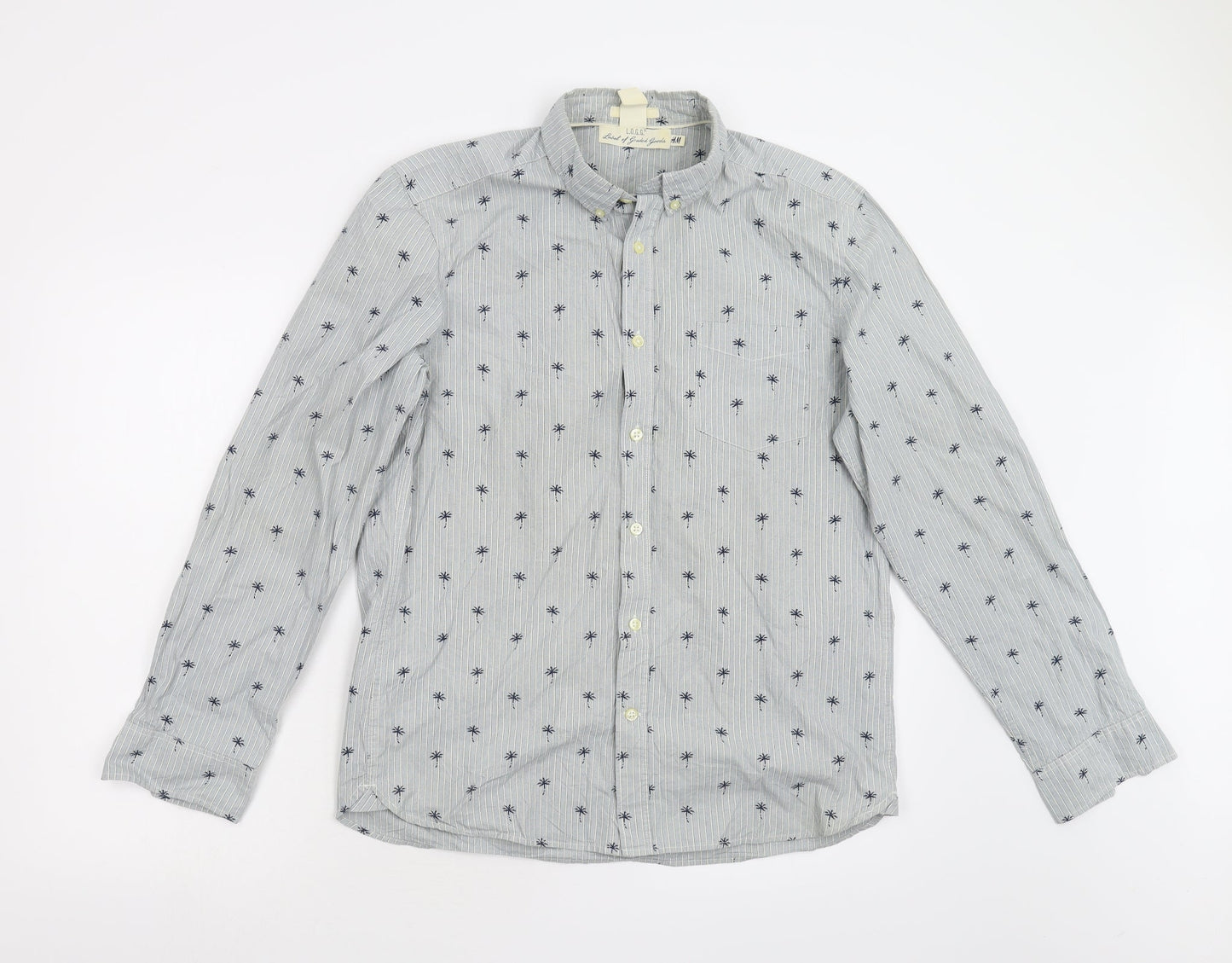 Mens UK Size M H&M Blue  Button-Up Long Sleeve Casual Shirt