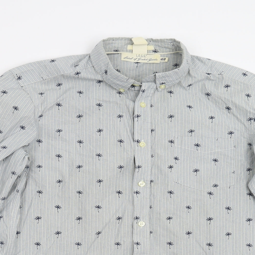 Mens UK Size M H&M Blue  Button-Up Long Sleeve Casual Shirt