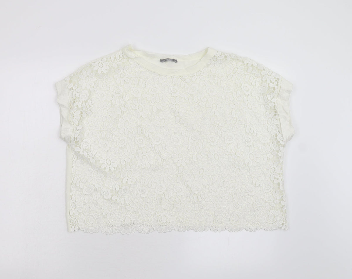 Zara Womens Ivory Floral  Pullover Jumper Size M