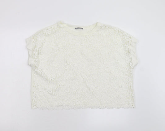 Zara Womens Ivory Floral  Pullover Jumper Size M