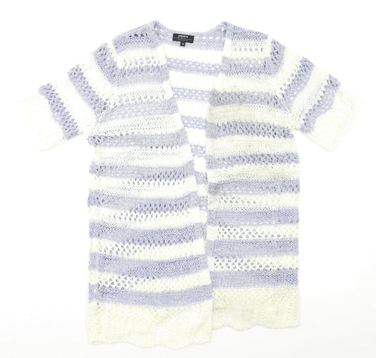 Front view of Papaya women’s blue cardigan jumper, size UK 10