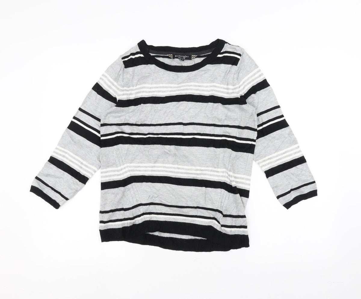 Additional front view of Principles women’s grey striped jumper, size UK 14