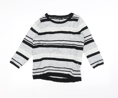 Additional front view of Principles women’s grey striped jumper, size UK 14