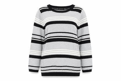Front view of Principles women’s grey striped jumper, size UK 14