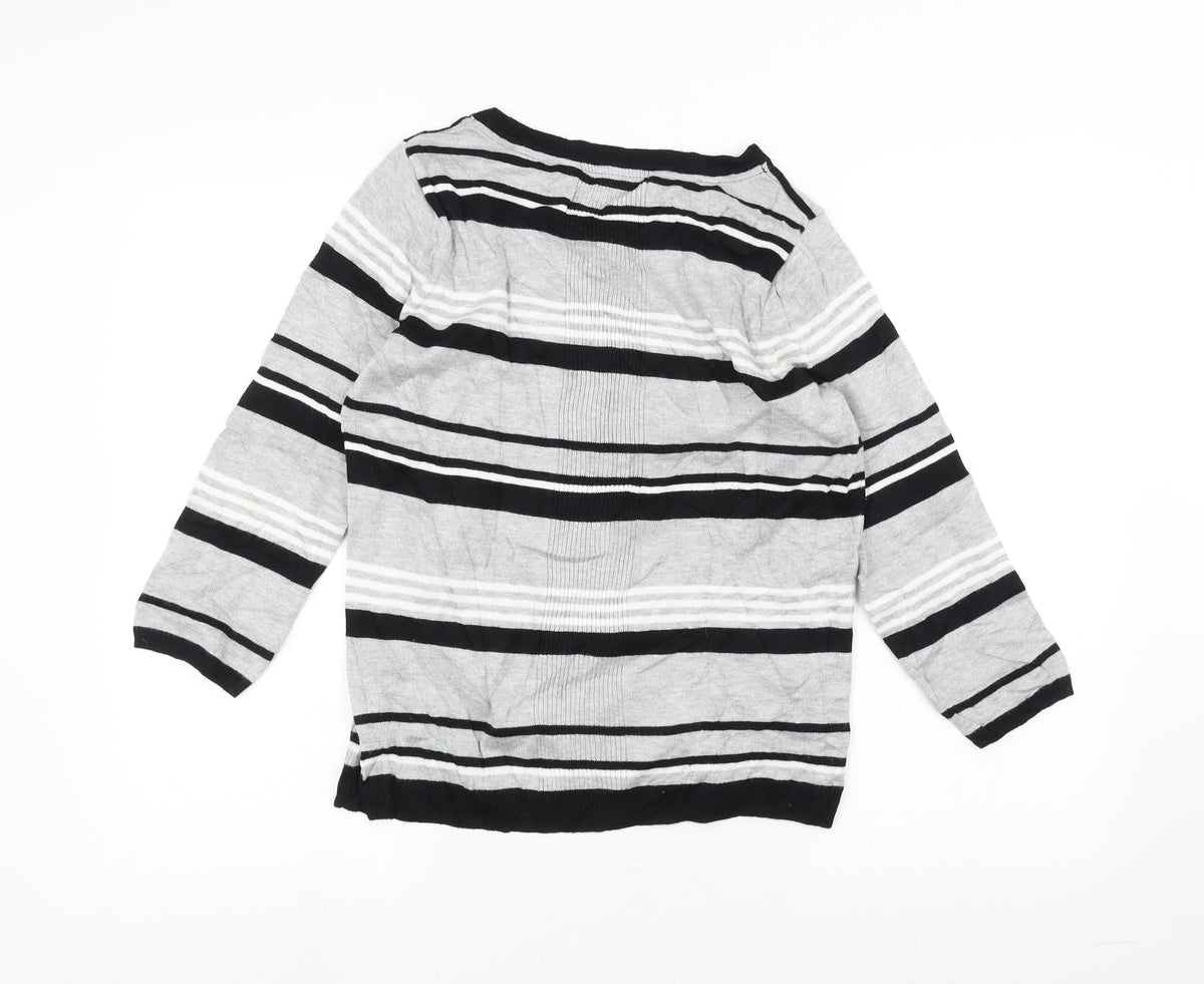 Back view of Principles women’s grey striped jumper, size UK 14
