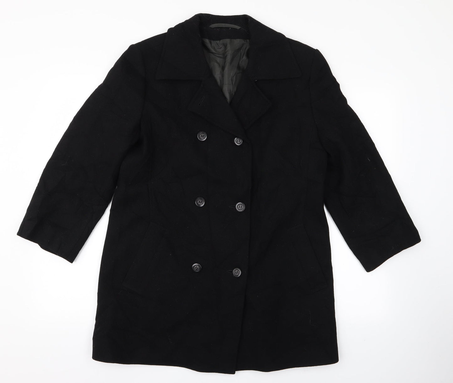 Womens UK Size 10 Preworn Black Overcoat