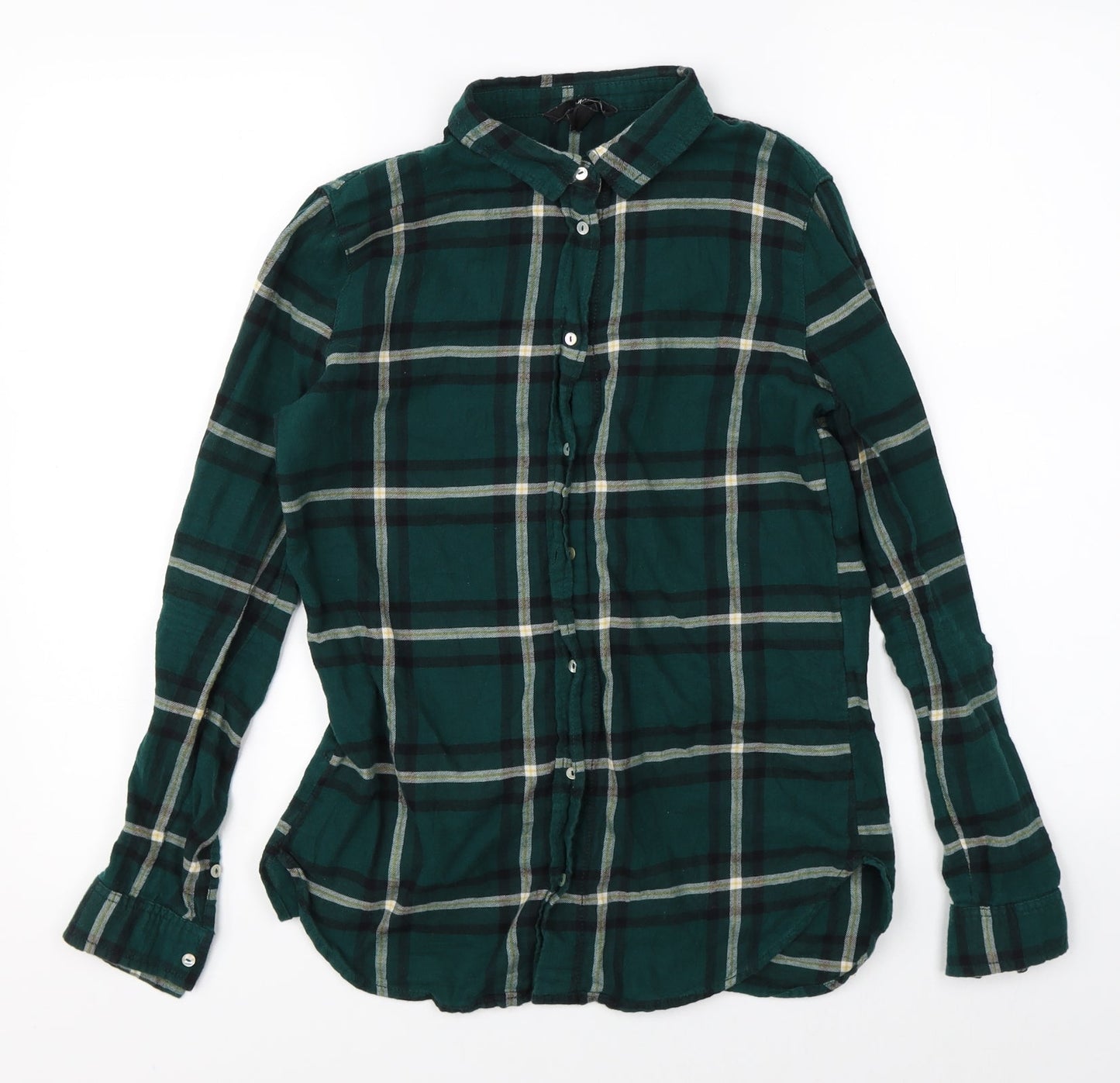 Womens UK Size 4 H&M Green Basic Button-Up