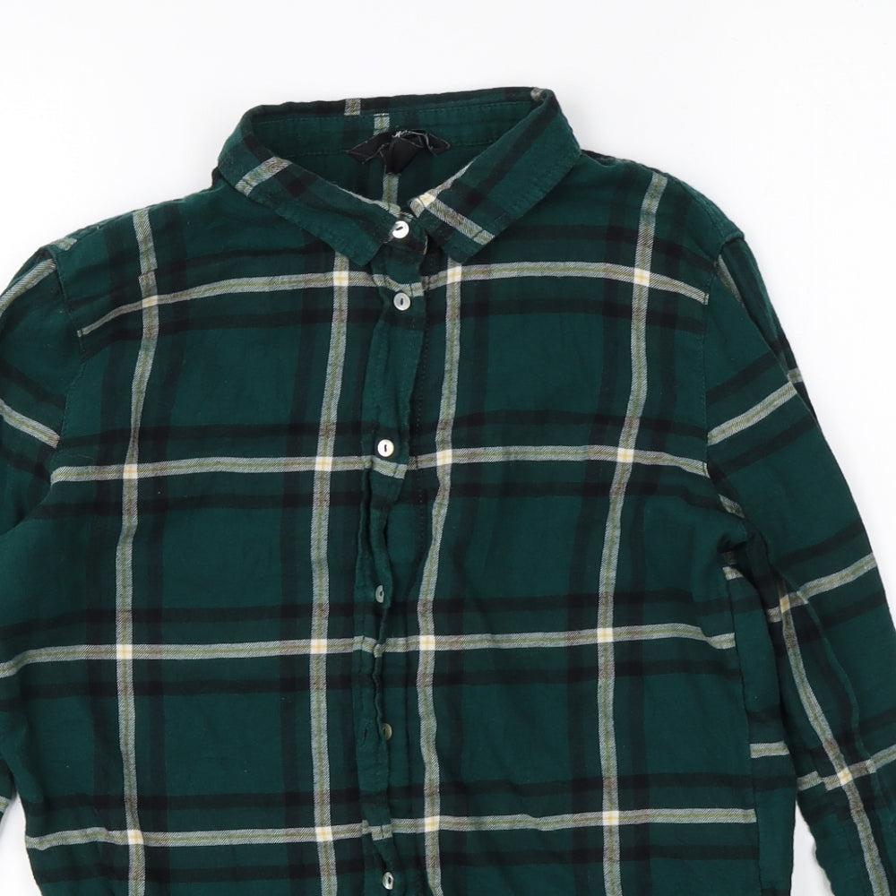 Womens UK Size 4 H&M Green Basic Button-Up