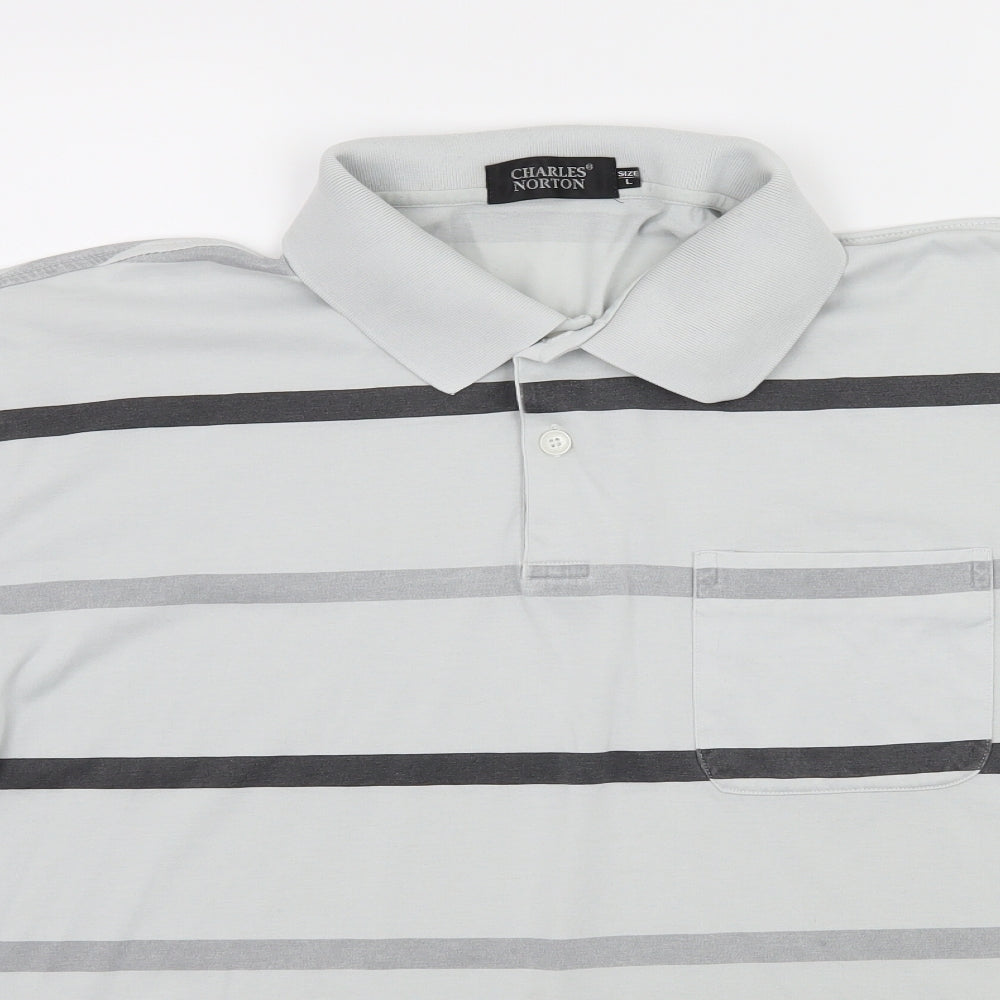 Charles Norton Mens Gold Striped Jersey  Polo Size L