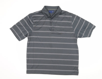 Lincoln Mens Grey Striped Jersey  Polo Size M