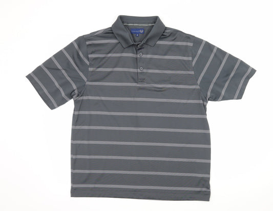 Lincoln Mens Grey Striped Jersey  Polo Size M