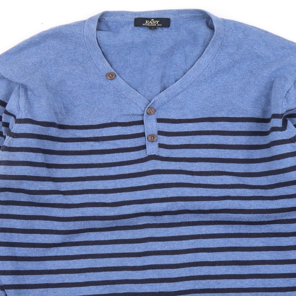 Easy Mens Blue Striped Knit Pullover Jumper Size L