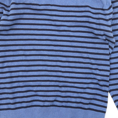 Easy Mens Blue Striped Knit Pullover Jumper Size L