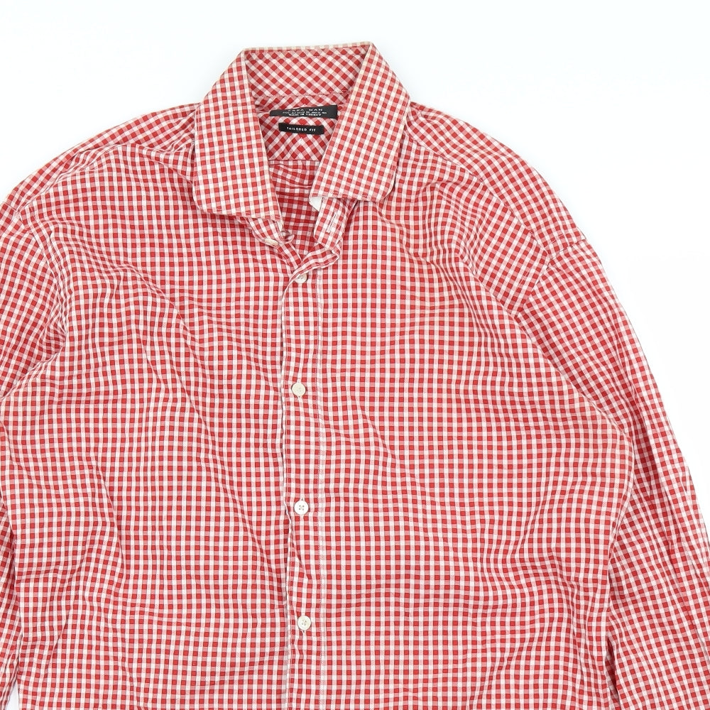 Zara Mens Red Check   Button-Up Size S