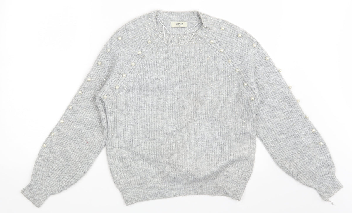 Additional front view of Papaya women’s grey jumper, size S