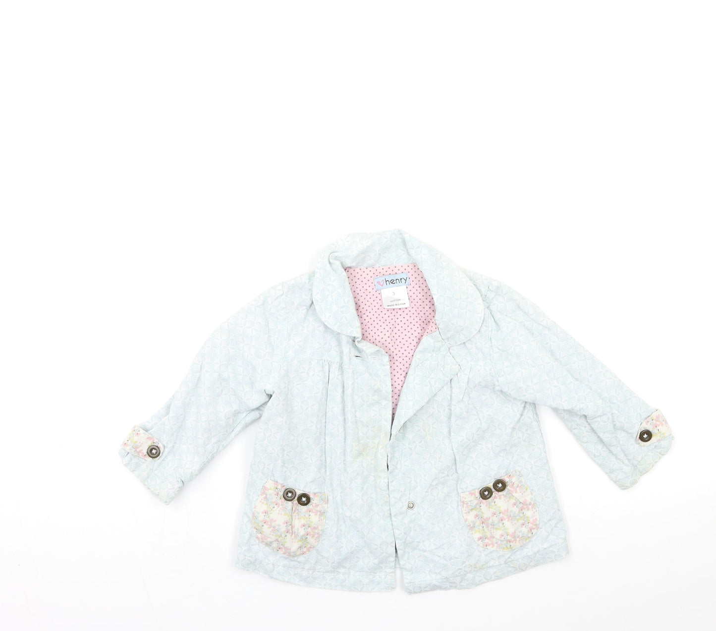 Henry Girls Blue Floral  Jacket  Size 3 Years