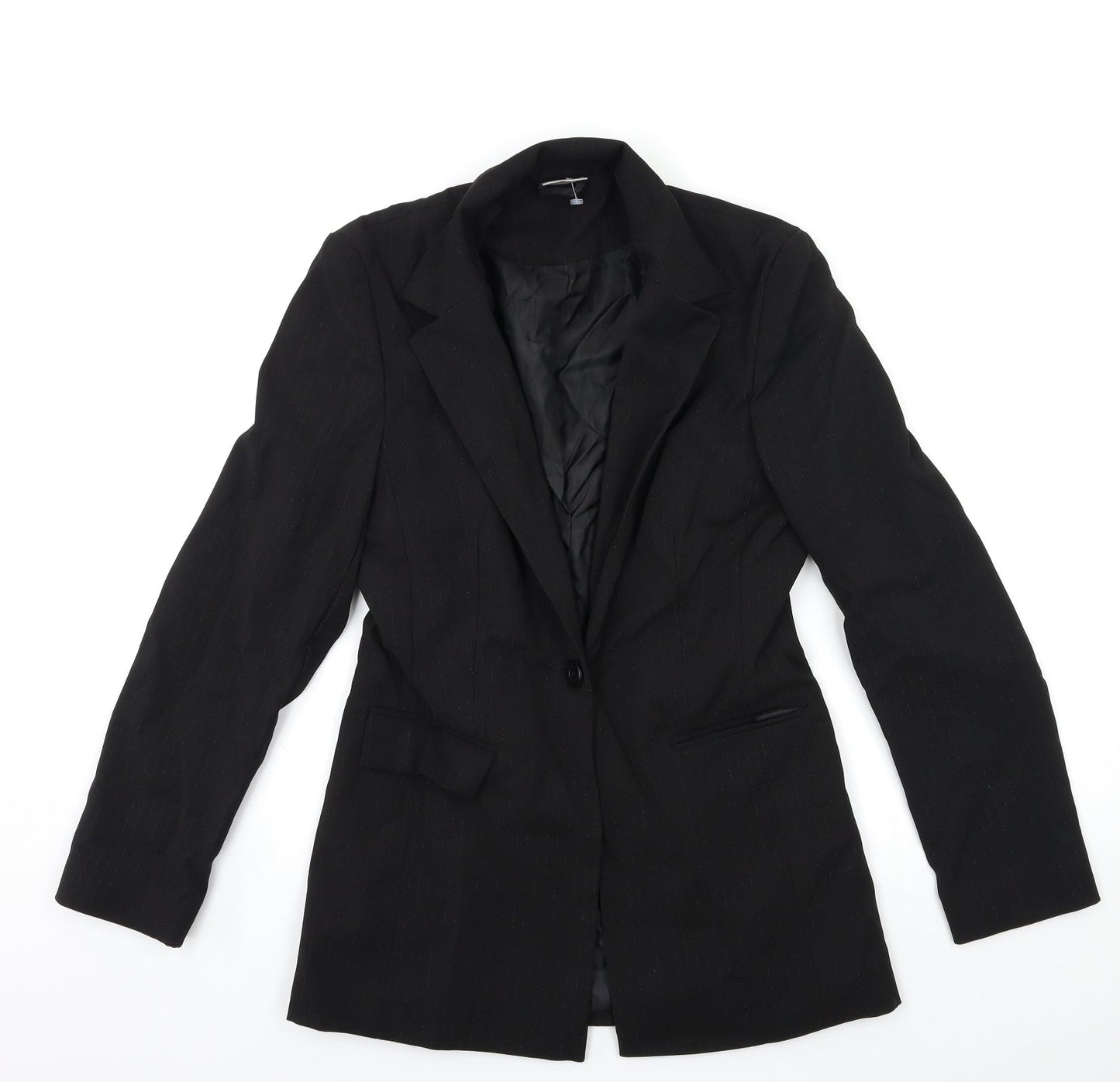 Select Womens Black Striped  Jacket Suit Jacket Size 8