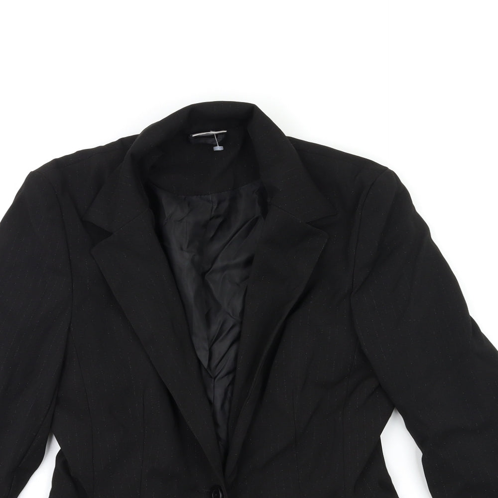 Select Womens Black Striped  Jacket Suit Jacket Size 8