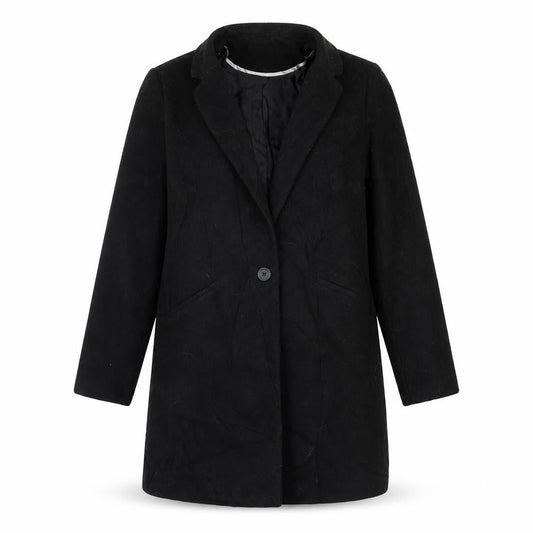 Front view of Atmosphere women’s black overcoat coat, size UK 10