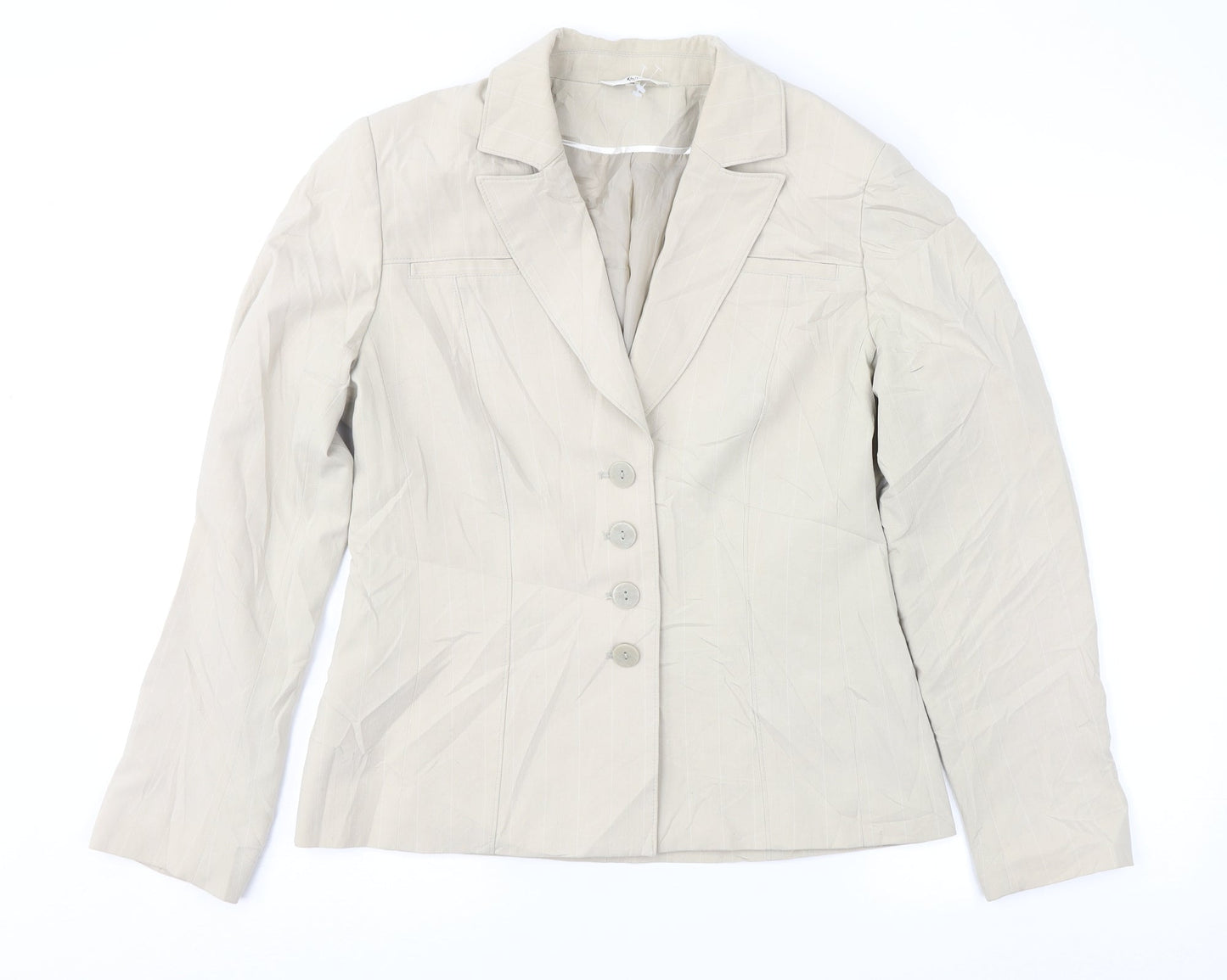 Klass Womens Beige Striped  Jacket Suit Jacket Size 12