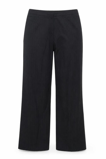 Front view of Atmosphere women’s black striped trousers, size UK 14, 30-inch leg