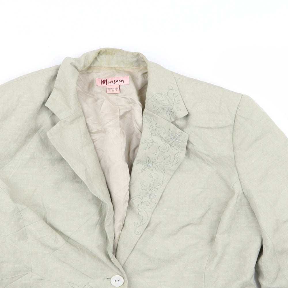 Monsoon Womens Green Floral  Jacket Blazer Size 12