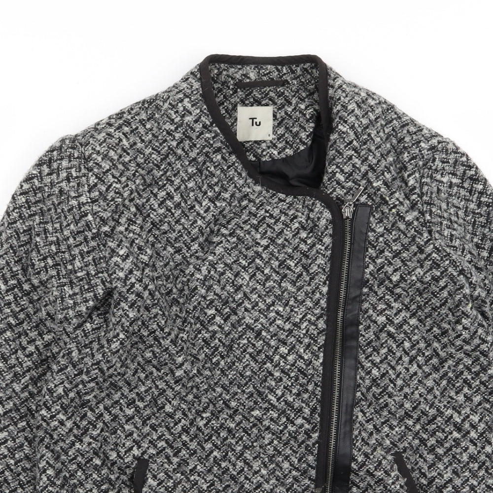 TU Womens Grey Houndstooth  Jacket Coat Size 8