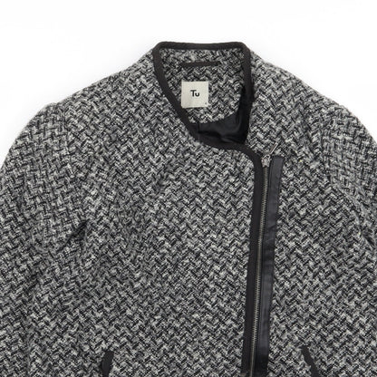 TU Womens Grey Houndstooth  Jacket Coat Size 8