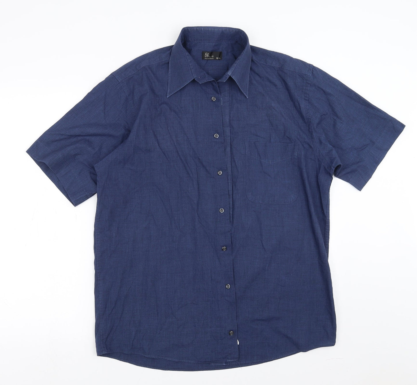 Mens UK Size 15.5 BHS Blue  Button-Up Short Sleeve Casual Shirt
